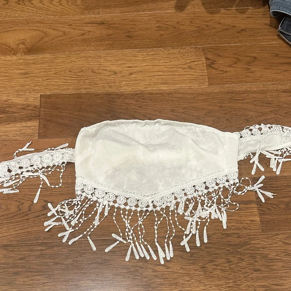 White Lace Fringe Bandeau tie Top s
